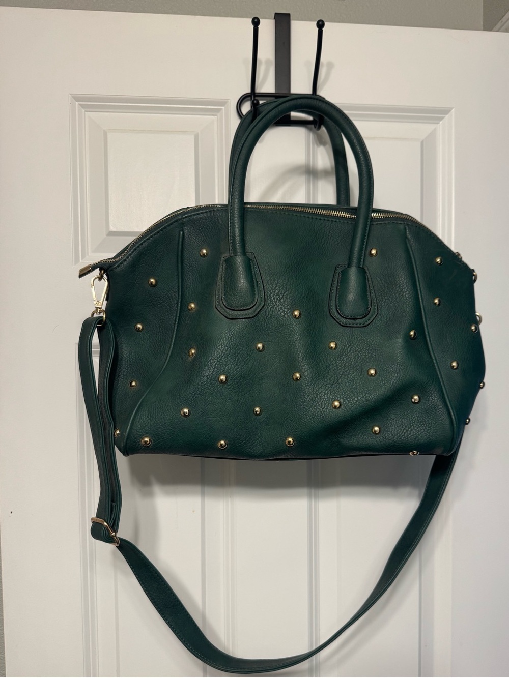 MMS Design Studio Forest Green Studded Satchel with Gold Accents